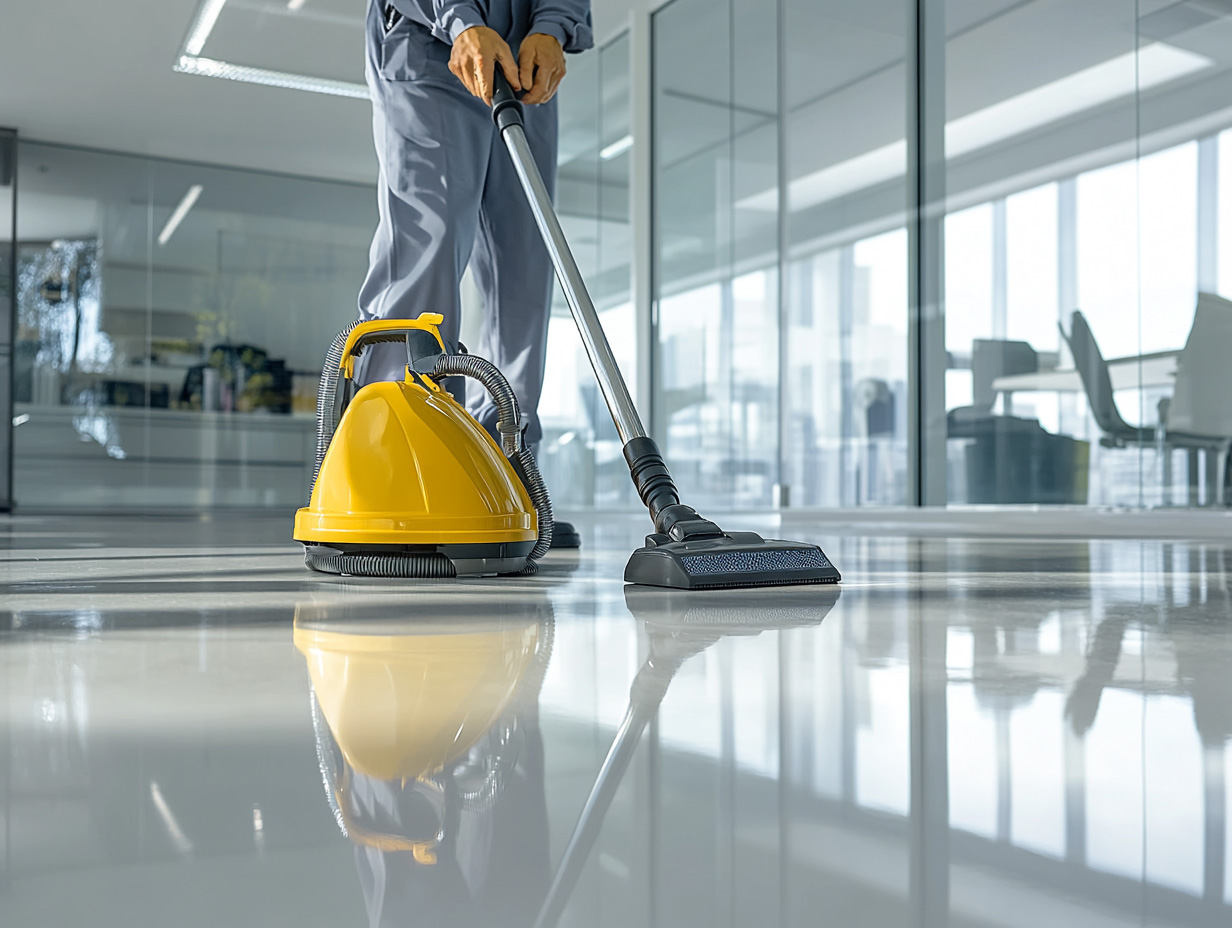 Professional commercial cleaning service showing a clean and sanitized office space